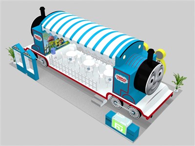 72平米展臺(tái)設(shè)計(jì)制作：四面開口/卡通/木質(zhì)結(jié)構(gòu)/藍(lán)色，為玩具展展商而作（免費(fèi)使用）