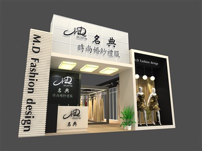 133平米展臺設計制作：一面開口/現(xiàn)代/木質(zhì)結(jié)構(gòu)/黑色，為服裝展展商而作（免費使用）