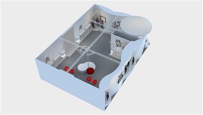 204平米展臺設(shè)計制作：二面開口/現(xiàn)代/木質(zhì)結(jié)構(gòu)/米色，為服裝展展商而作（免費(fèi)使用）