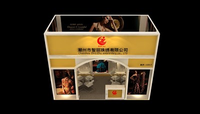 18平米展臺設(shè)計(jì)制作：一面開口/現(xiàn)代/木質(zhì)結(jié)構(gòu)/黃色，為服裝展展商而作（免費(fèi)使用）