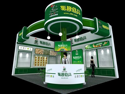 48平米展臺設(shè)計制作：二面開口/現(xiàn)代/木質(zhì)結(jié)構(gòu)/綠色，為食品展展商而作（免費使用）