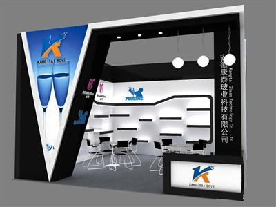 36平米展臺設(shè)計(jì)制作：一面開口/現(xiàn)代/木質(zhì)結(jié)構(gòu)/黑色，為日用品展展商而作（免費(fèi)使用）