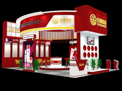 54平米展臺(tái)設(shè)計(jì)制作：三面開口/現(xiàn)代/木質(zhì)結(jié)構(gòu)/紅色，為美博會(huì)展商而作（免費(fèi)使用）