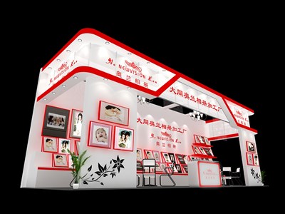 30平米展臺設(shè)計(jì)制作：三面開口/現(xiàn)代/木質(zhì)結(jié)構(gòu)/白色，為美博會展商而作（免費(fèi)使用）