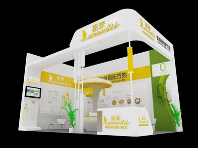 40平米展臺(tái)設(shè)計(jì)制作：二面開(kāi)口/現(xiàn)代/木質(zhì)結(jié)構(gòu)/白色，為食品展展商而作（免費(fèi)使用）