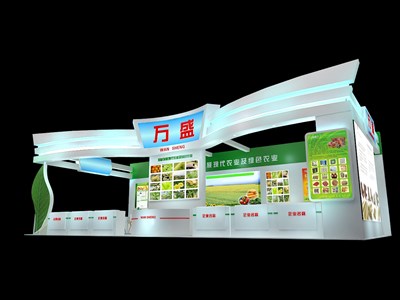 105平米展臺(tái)設(shè)計(jì)制作：一面開口/現(xiàn)代/木質(zhì)結(jié)構(gòu)/綠色，為農(nóng)交會(huì)展商而作（免費(fèi)使用）