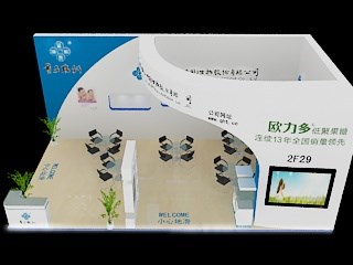 66平米展臺設(shè)計制作：二面開口/現(xiàn)代/木質(zhì)結(jié)構(gòu)/白色，為食品展展商而作（免費使用）