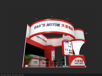 36平米展臺設計制作：四面開口/現(xiàn)代/木質結構/紅色，為機械展展商而作（免費使用）