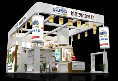 77平米展臺設計制作：三面開口/現(xiàn)代/木質(zhì)結構/白色，為食品展展商而作（免費使用）