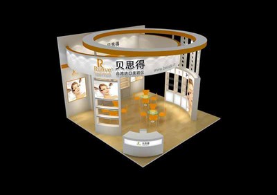 36平米展臺設(shè)計制作：四面開口/現(xiàn)代/木質(zhì)結(jié)構(gòu)/白色，為美博會展商而作（免費使用）