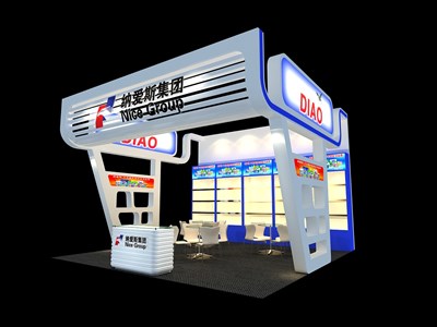 36平米展臺(tái)設(shè)計(jì)制作：三面開口/現(xiàn)代/木質(zhì)結(jié)構(gòu)/彩色，為日用品展展商而作（免費(fèi)使用）
