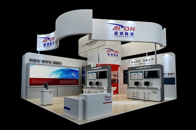 81平米展臺設計制作：二面開口/現(xiàn)代/木質(zhì)結構/白色，為安防展展商而作（免費使用）