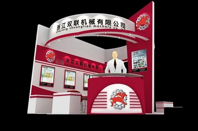 18平米展臺設計制作：二面開口/前衛(wèi)/木質結構/紅色，為機械展展商而作（免費使用）