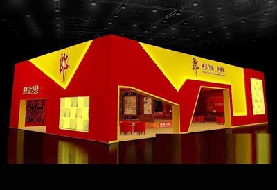 360平米展臺設(shè)計制作：四面開口/中式/木質(zhì)結(jié)構(gòu)/紅色，為糖酒展展商而作（免費使用）