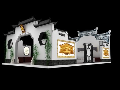 165平米展臺設(shè)計制作：四面開口/中式/型材結(jié)構(gòu)/灰色，為家具展展商而作（免費使用）