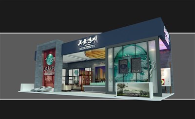 52平米展臺(tái)設(shè)計(jì)制作：三面開口/前衛(wèi)/木質(zhì)結(jié)構(gòu)/彩色，為房產(chǎn)展展商而作（免費(fèi)使用）