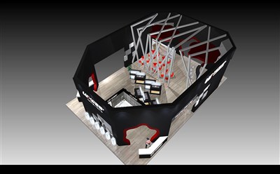 150平米展臺(tái)設(shè)計(jì)制作：四面開(kāi)口/前衛(wèi)/木質(zhì)結(jié)構(gòu)/黑色，為建材展展商而作（免費(fèi)使用）