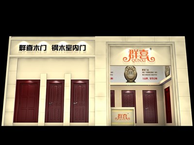 36平米展臺設(shè)計制作：一面開口/歐式/木質(zhì)結(jié)構(gòu)/米色，為建材展展商而作（免費(fèi)使用）