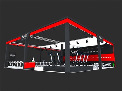 240平米展臺設(shè)計制作：三面開口/現(xiàn)代/桁架結(jié)構(gòu)/紅色，為電子展展商而作（免費使用）